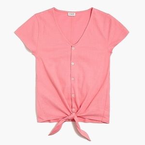 J Crew Textured Tie Front Top in Pink Begonia